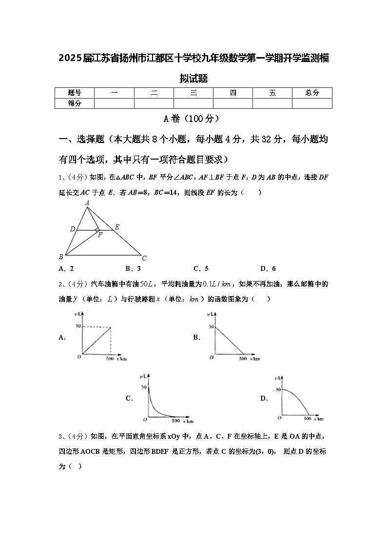 2025届江苏省扬州市江都区十学校九年级数学第一学期开学监测模拟试题【含答案】01