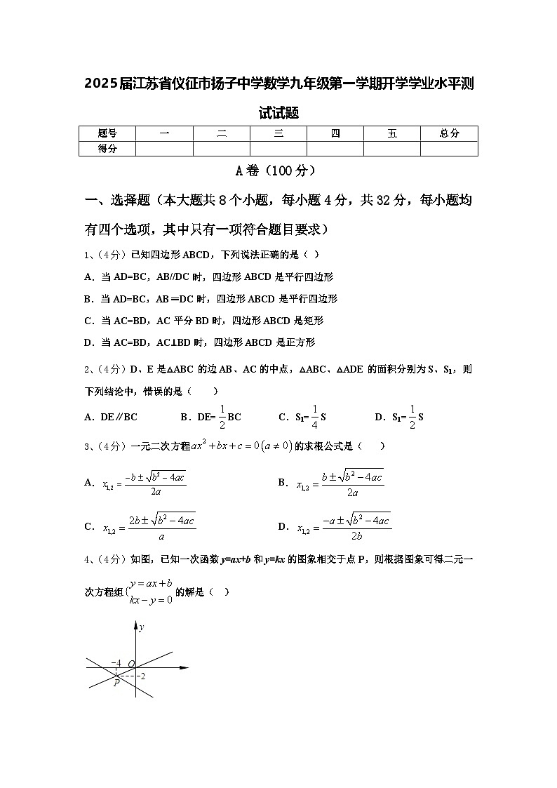 2025届江苏省仪征市扬子中学数学九年级第一学期开学学业水平测试试题【含答案】第1页