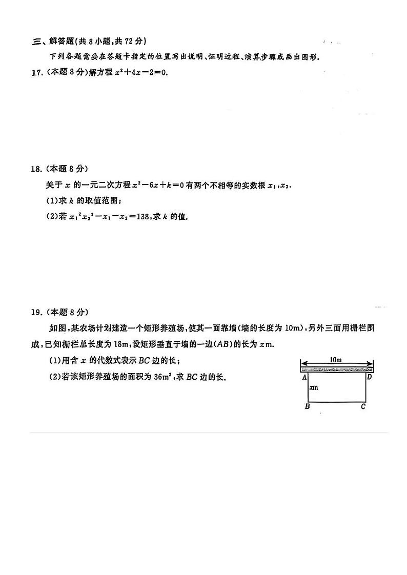 湖北省武汉市硚口区2024~2025学年九年级上学期10月质量检测数学试卷第3页