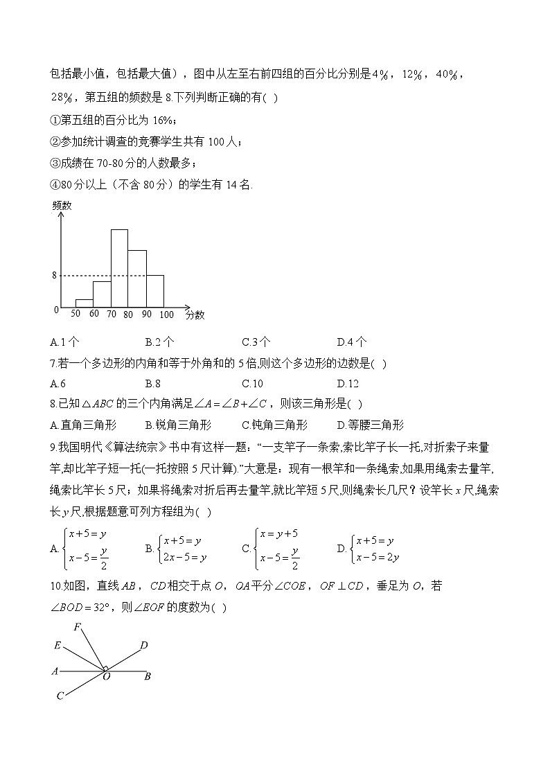 2024年秋人教版八年级开学摸底考试数学试卷A卷(含答案)第2页