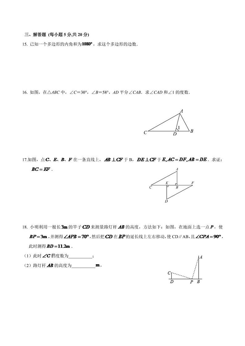 吉林省松原市乾安县2023-2024学年八年级上学期期中检测数学试卷第3页