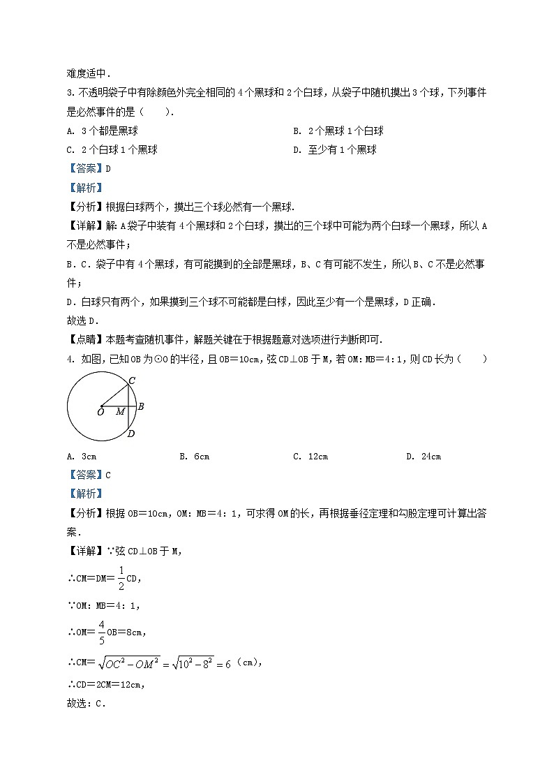 2019-2020学年天津市河东区九年级上学期数学期末试题及答案第2页