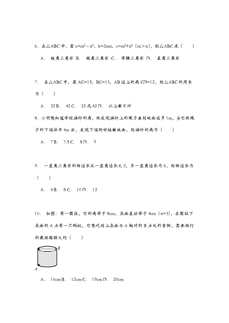 泰安市泰山实验中学鲁教版2024-2025七年级上册数学第三章《勾股定理》单元检测2和答案02