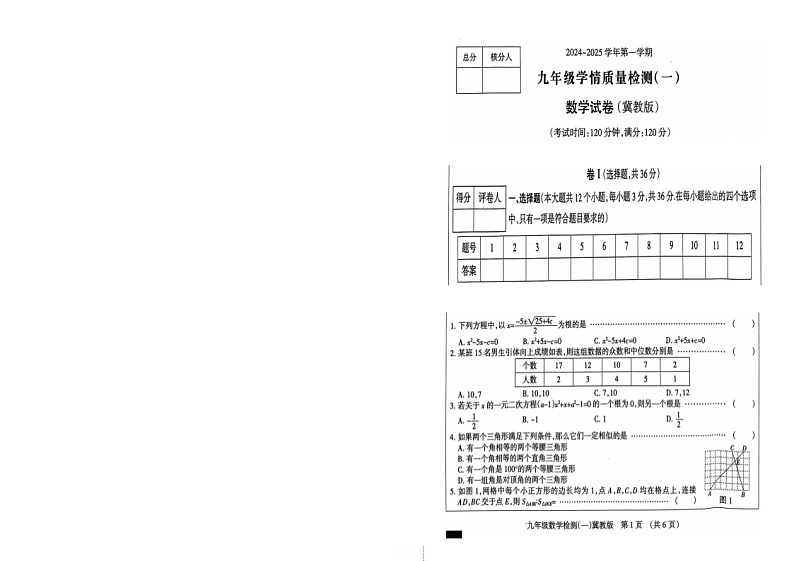 河北省衡水市故城县衡德中学2024-2025学年九年级上学期数学第一次月考试题第1页