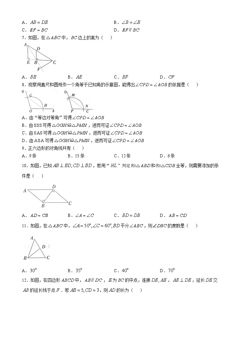 河北省沧州市东光县东光县五校联考2024-—2025学年八年级上学期10月月考数学试题(无答案)02