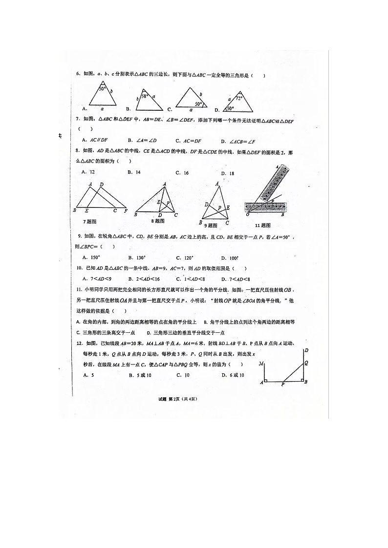 山东省德州市庆云县渤海中学2024-2025学年八年级上学期10月月考数学试题02