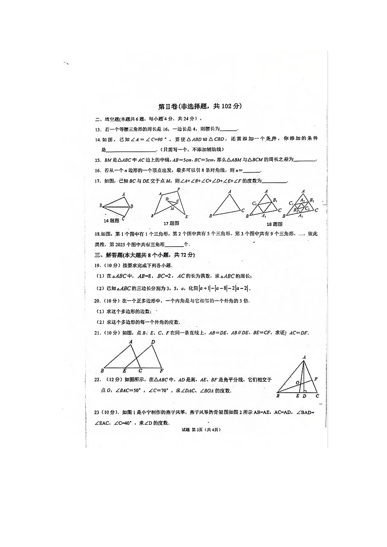 山东省德州市庆云县渤海中学2024-2025学年八年级上学期10月月考数学试题03