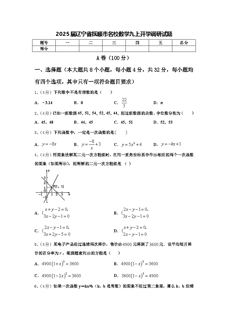 2025届辽宁省抚顺市名校数学九上开学调研试题【含答案】第1页