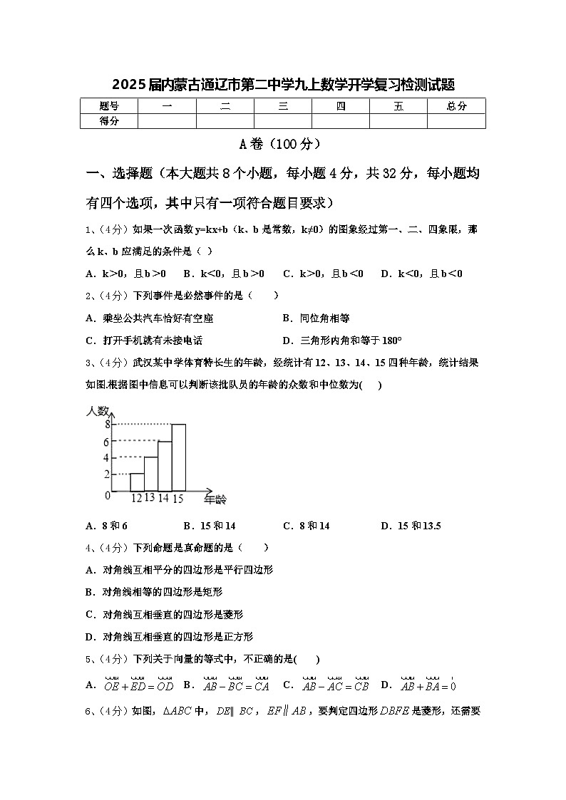 2025届内蒙古通辽市第二中学九上数学开学复习检测试题【含答案】第1页