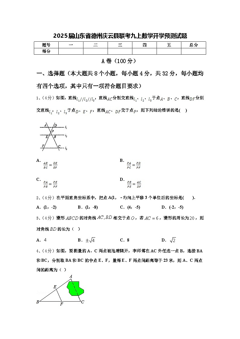 2025届山东省德州庆云县联考九上数学开学预测试题【含答案】第1页