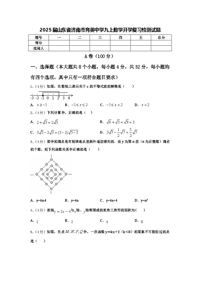2025届山东省济南市育英中学九上数学开学复习检测试题【含答案】第1页