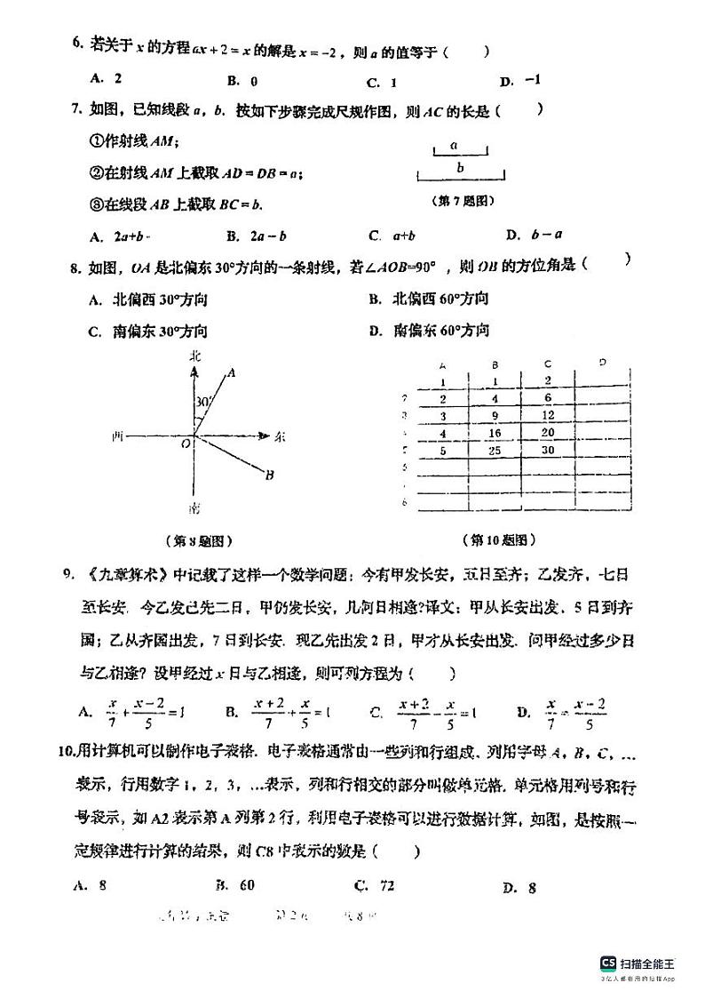 辽宁省盘锦市大洼区2023—2024学年七年级上学期1月期末数学试题第2页