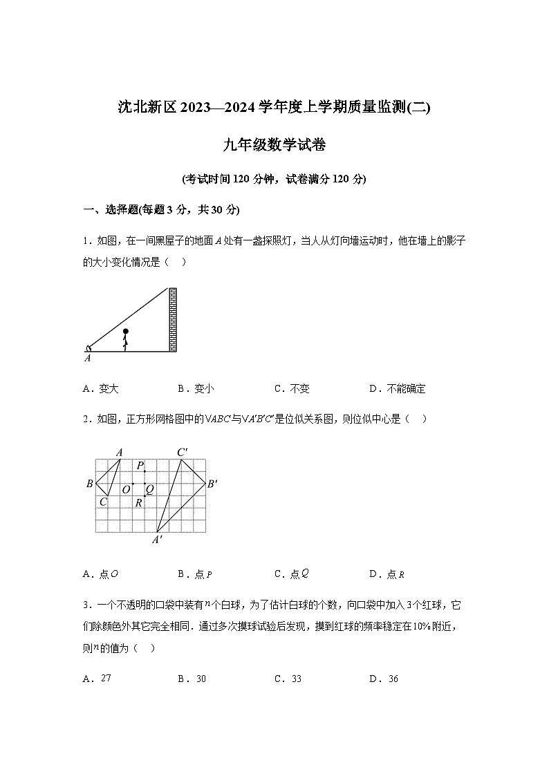 辽宁省沈阳市沈北新区2023-2024学年九年级上学期期末数学试题(含解析)第1页