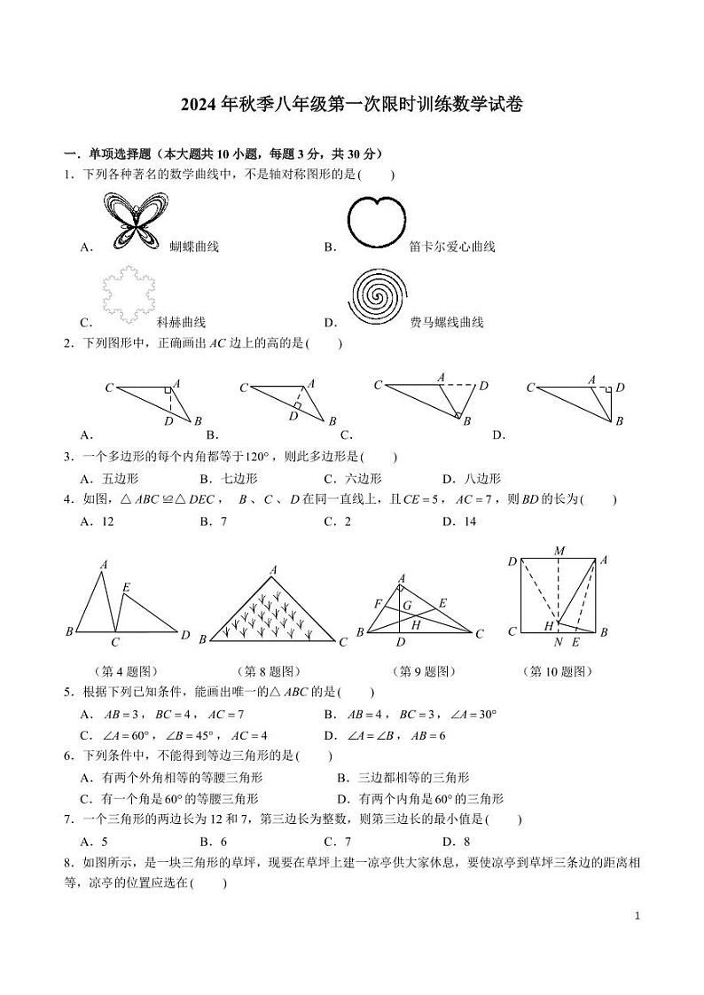 2024-2025-1麓山国际八上第一次月考数学试卷01