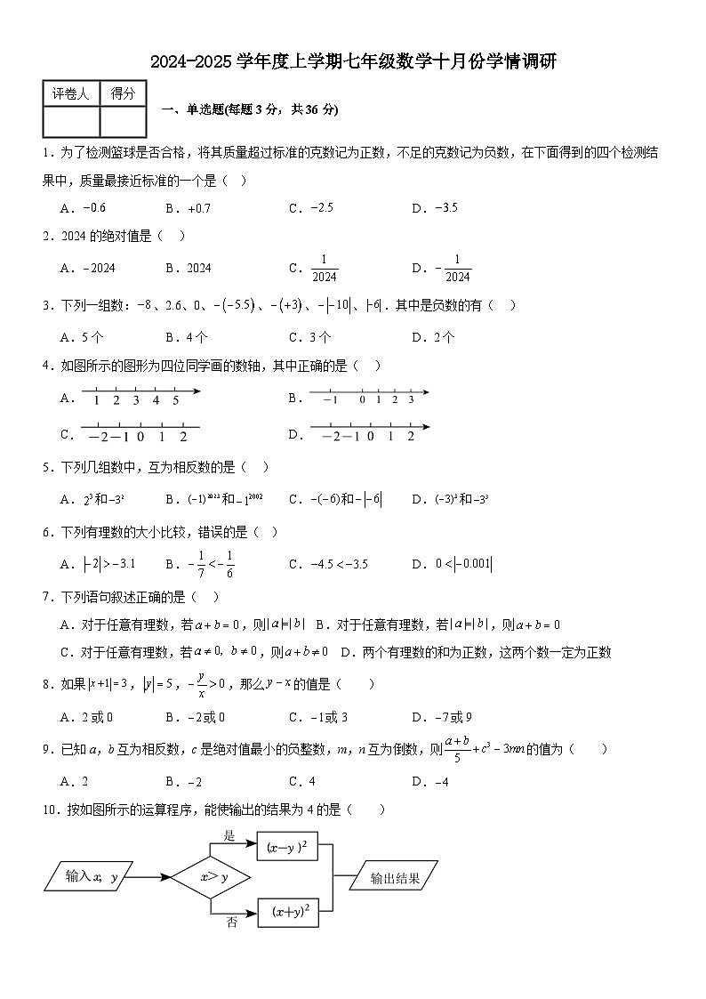 山东省临沂市第三十四中学2024--2025学年七年级上学期数学月考试题第1页