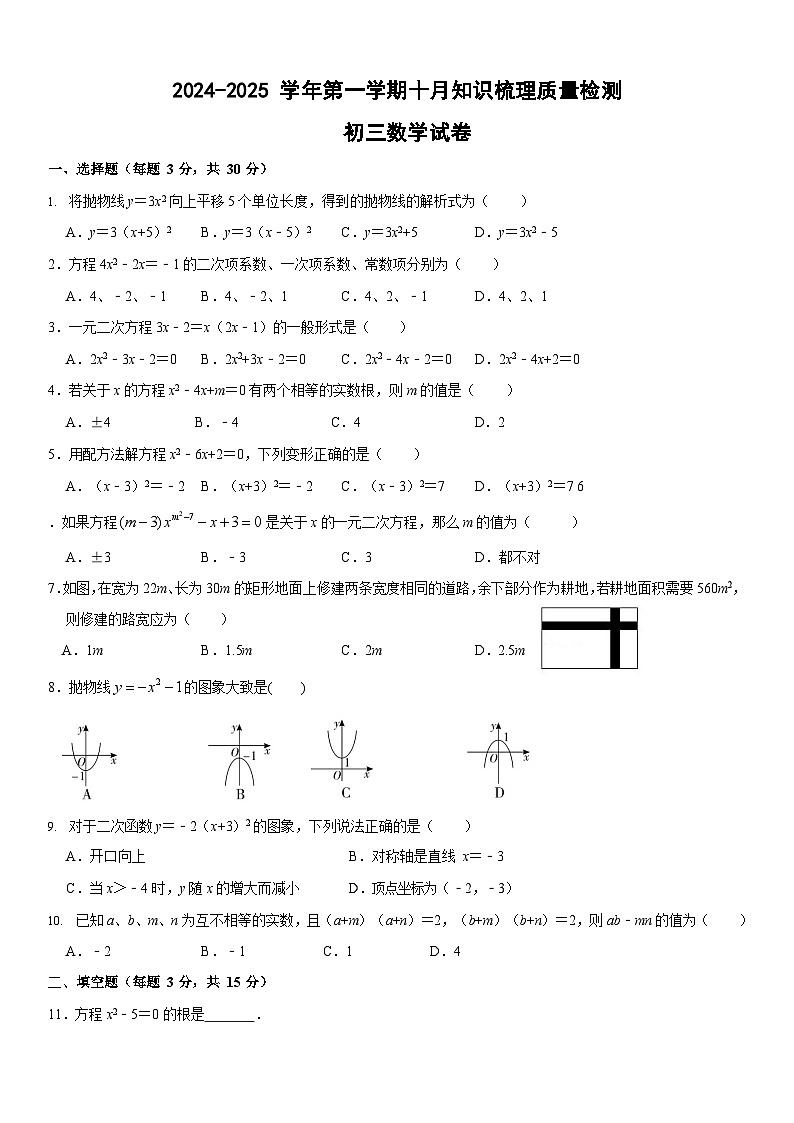广东省珠海市梅华中学2024-2025学年九年级上学期10月月考数学试题01