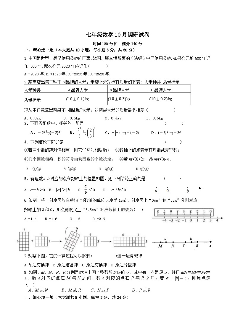 江苏省徐州市睢宁中学2024-2025学年七年级上学期10月联考数学试卷第1页