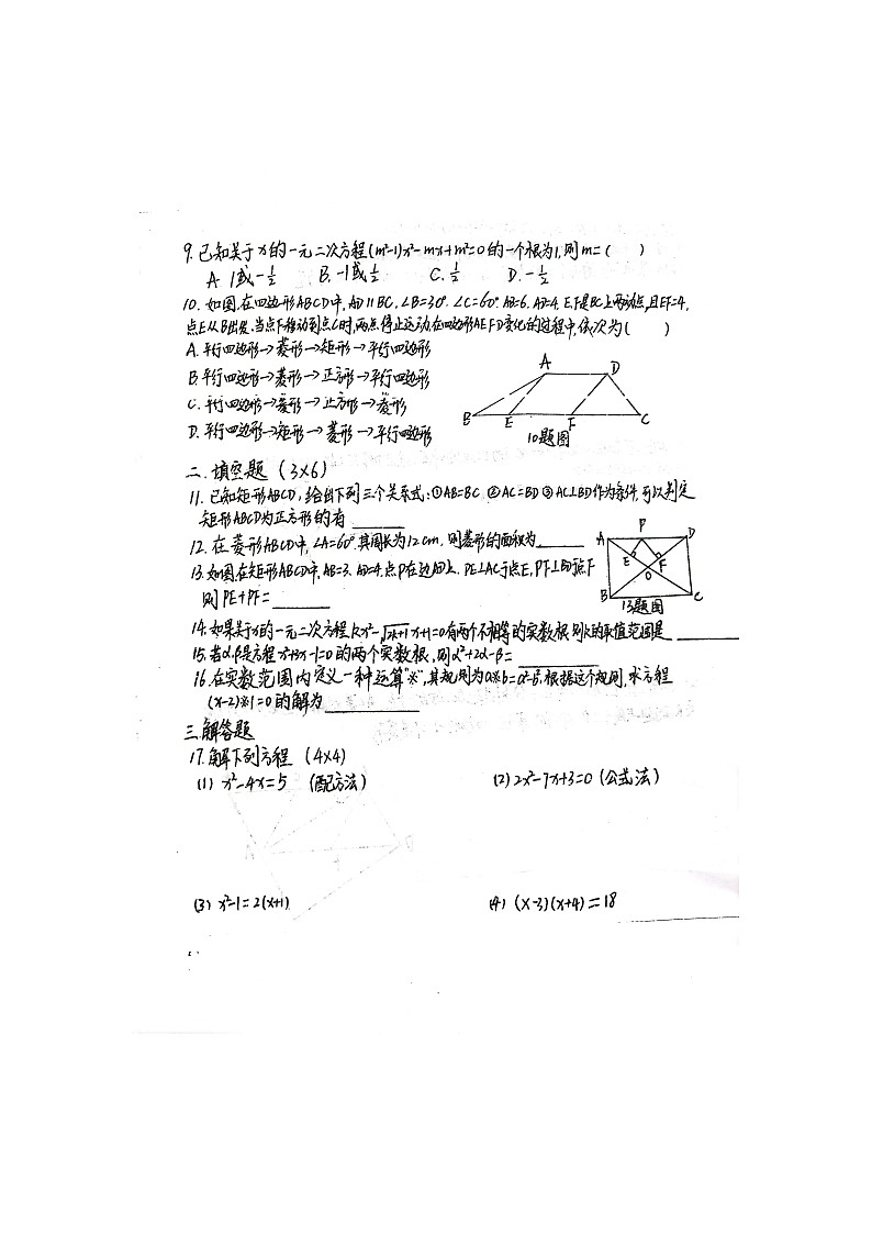山东省菏泽市郓城县玉皇庙镇刘口初级中学2024-2025学年九年级上学期第一次月考数学试题02
