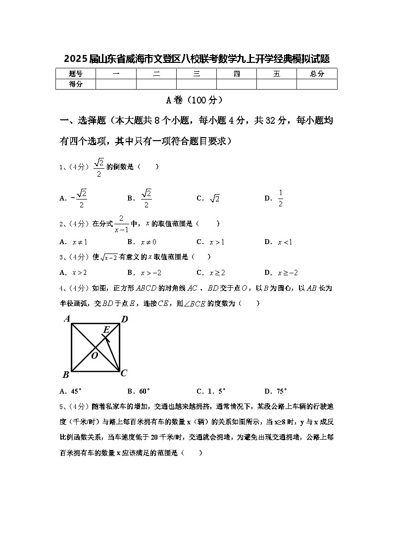 2025届山东省威海市文登区八校联考数学九上开学经典模拟试题【含答案】第1页