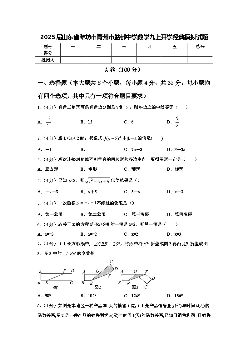 2025届山东省潍坊市青州市益都中学数学九上开学经典模拟试题【含答案】第1页