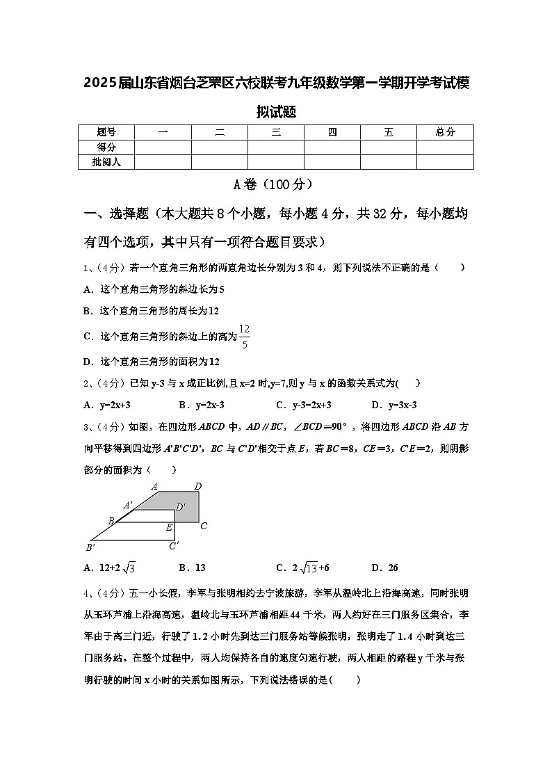 2025届山东省烟台芝罘区六校联考九年级数学第一学期开学考试模拟试题【含答案】第1页