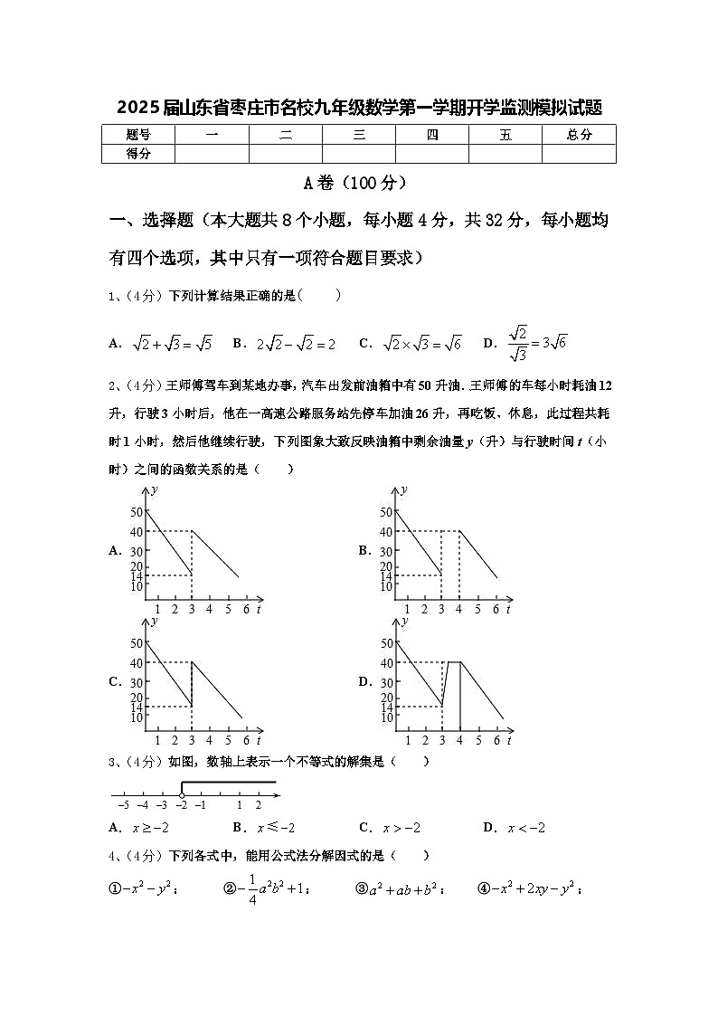 2025届山东省枣庄市名校九年级数学第一学期开学监测模拟试题【含答案】01