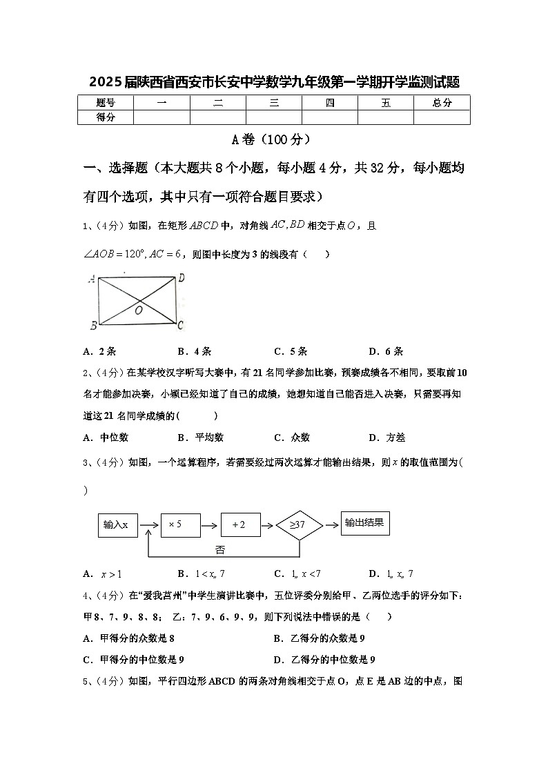 2025届陕西省西安市长安中学数学九年级第一学期开学监测试题【含答案】01