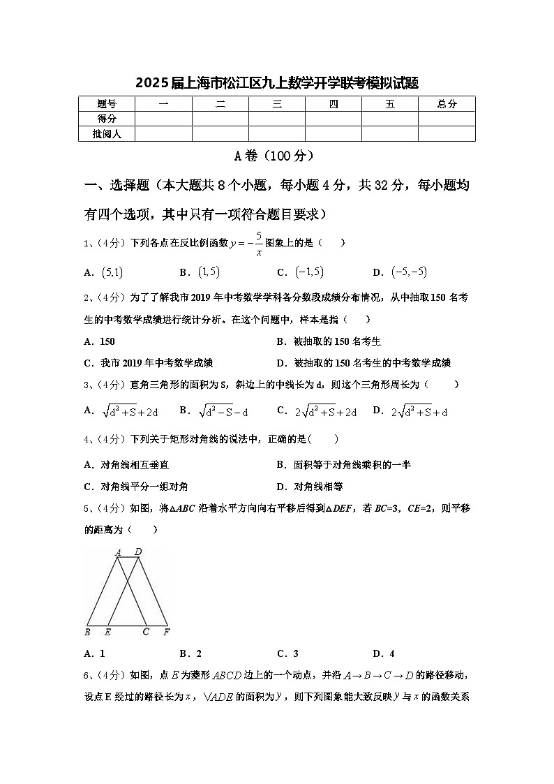 2025届上海市松江区九上数学开学联考模拟试题【含答案】第1页