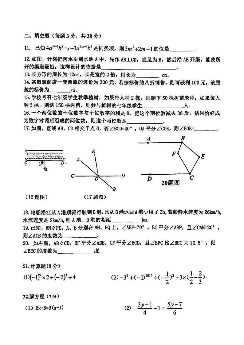 2024年哈尔滨市113中学七年级（上）9月月考数学试卷及答案02