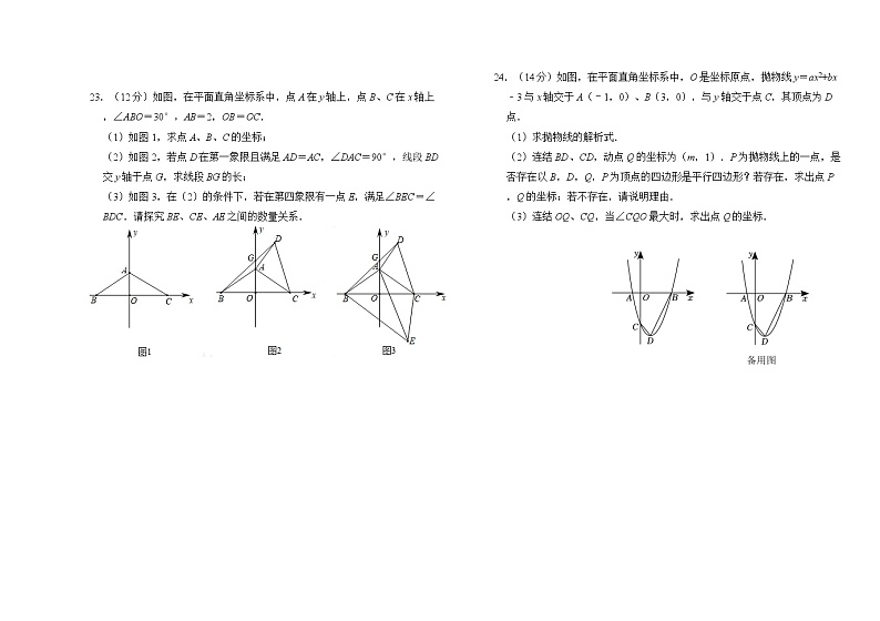 2023-2024学年河北省沧州市孟村县九年级（上）期末数学试卷03