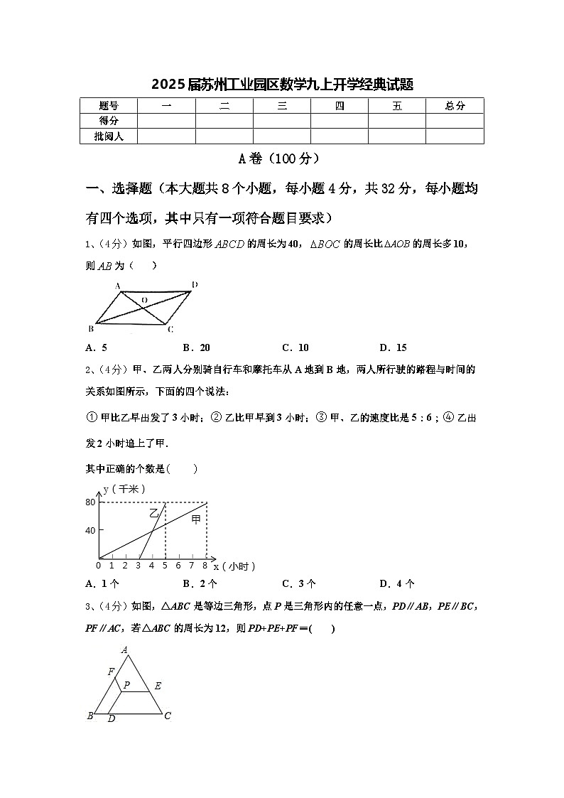 2025届苏州工业园区数学九上开学经典试题【含答案】第1页