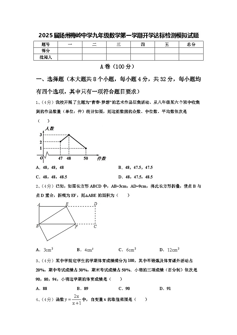 2025届扬州梅岭中学九年级数学第一学期开学达标检测模拟试题【含答案】第1页