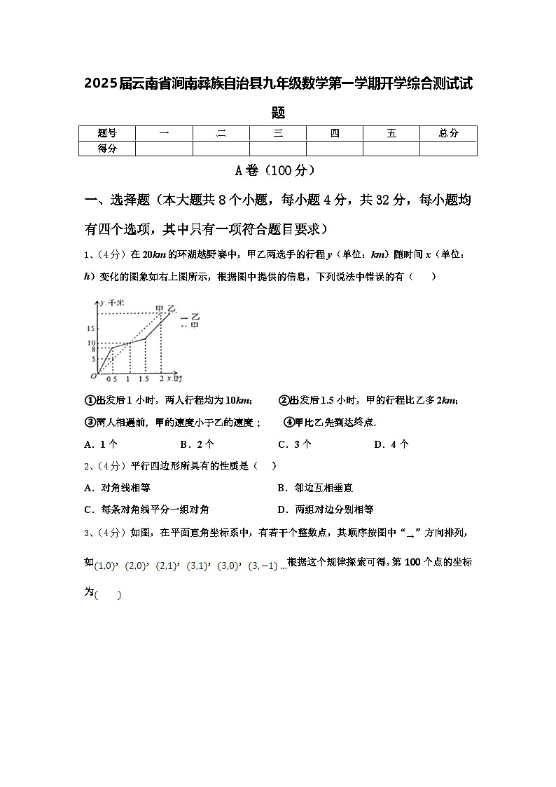 2025届云南省涧南彝族自治县九年级数学第一学期开学综合测试试题【含答案】第1页