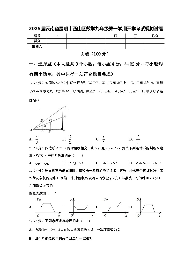 2025届云南省昆明市西山区数学九年级第一学期开学考试模拟试题【含答案】第1页