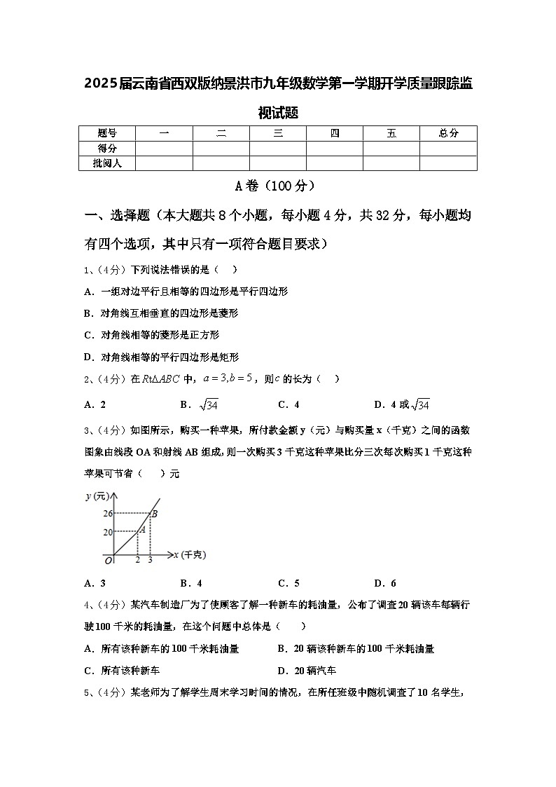 2025届云南省西双版纳景洪市九年级数学第一学期开学质量跟踪监视试题【含答案】第1页