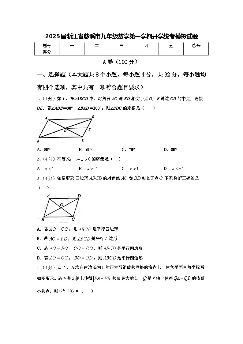2025届浙江省慈溪市九年级数学第一学期开学统考模拟试题【含答案】第1页