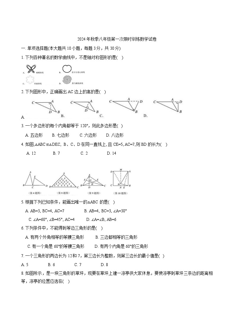 湖南省长沙市麓山国际实验学校2024-2025学年八年级上学期第一次月考数学试卷第1页