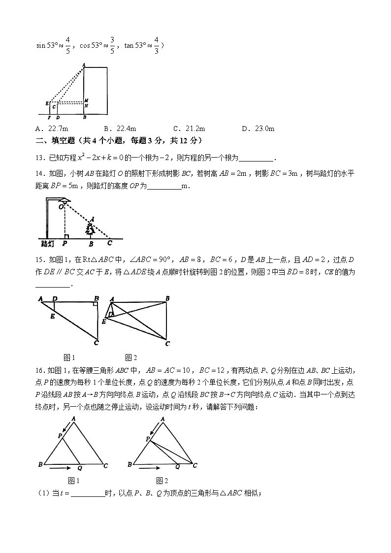 河北省石家庄市外国语学校（43中）2024-2025学年九年级上学期第一次月考数学试卷(无答案)第3页
