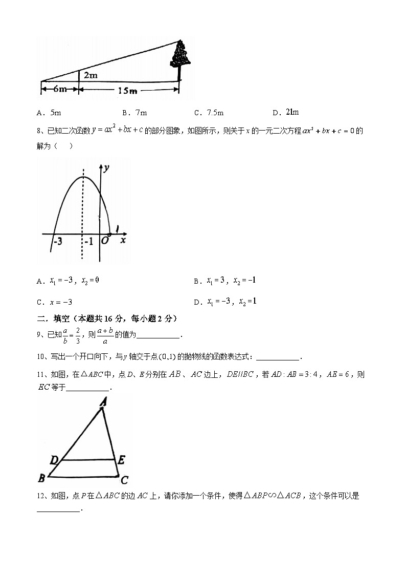 北京市平谷区第五中学2024--2025学年上学期10月月考九年级数学试卷(无答案)02