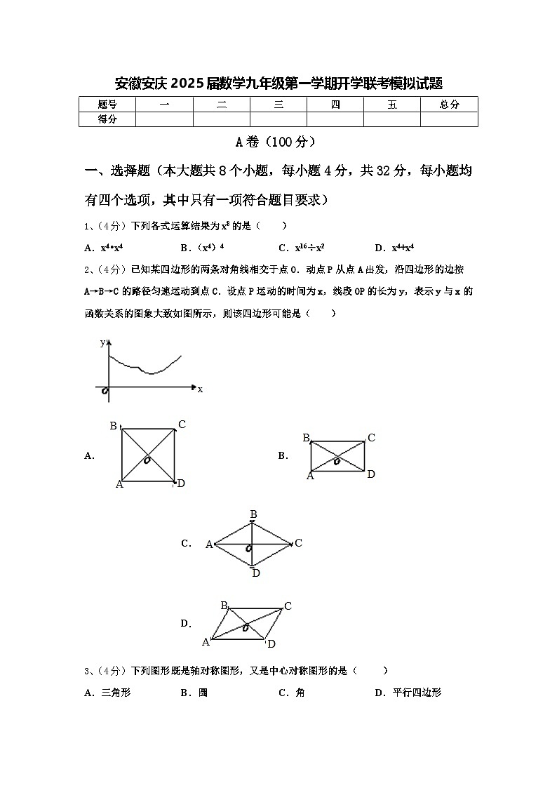 安徽安庆2025届数学九年级第一学期开学联考模拟试题【含答案】第1页