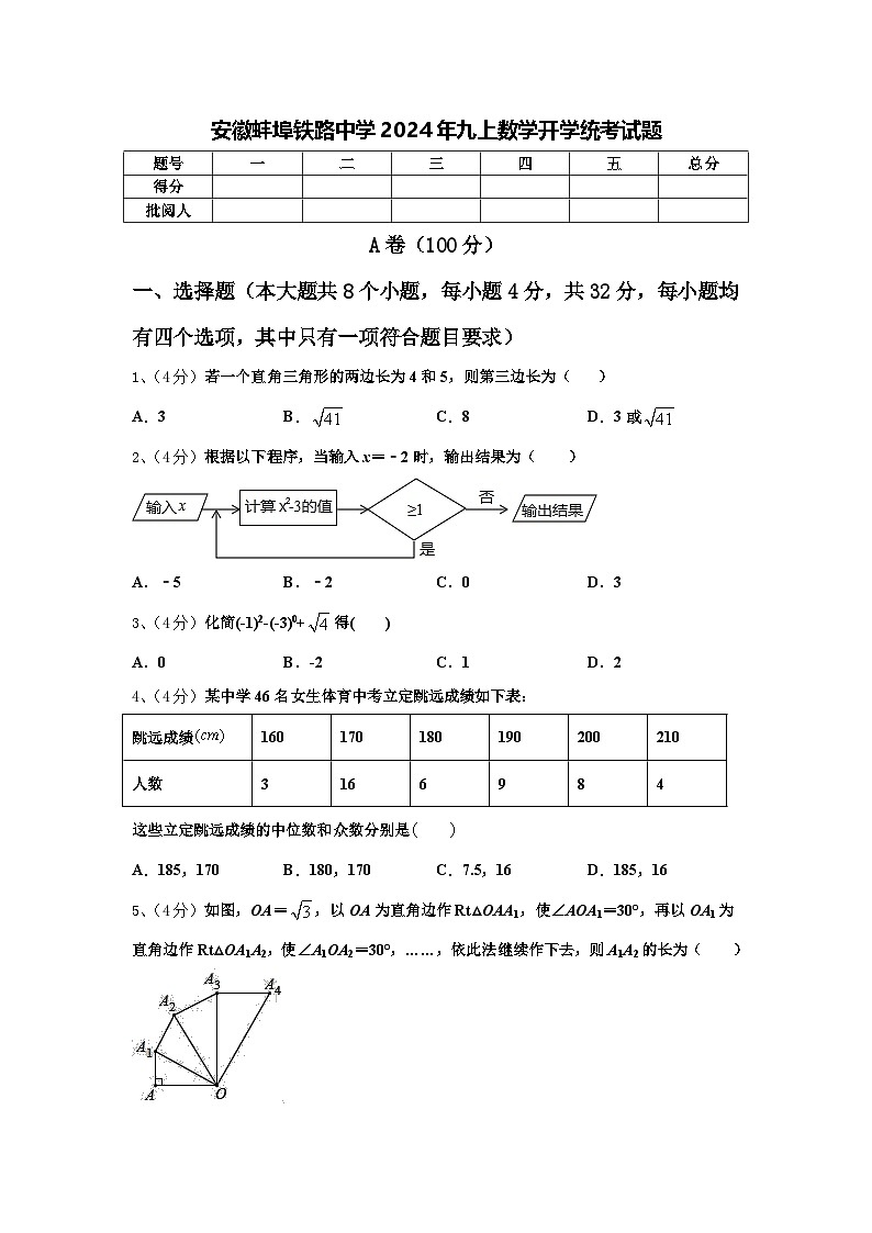 安徽蚌埠铁路中学2024年九上数学开学统考试题【含答案】第1页