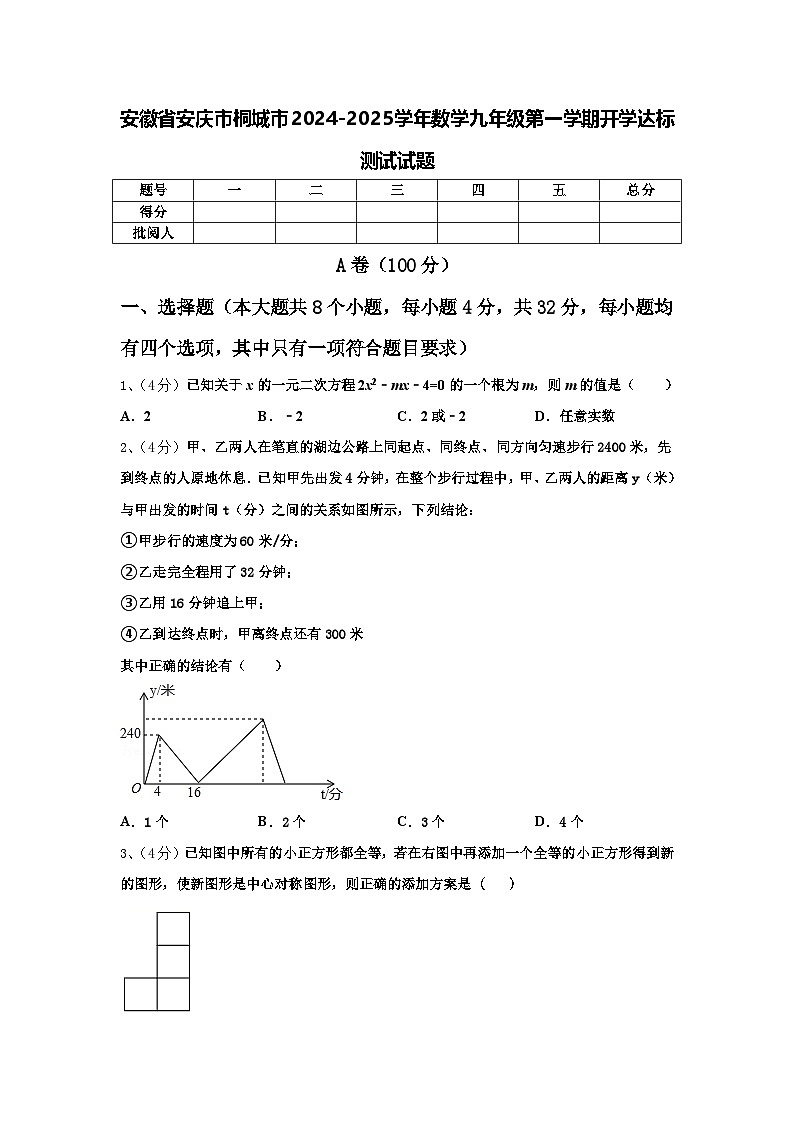 安徽省安庆市桐城市2024-2025学年数学九年级第一学期开学达标测试试题【含答案】第1页