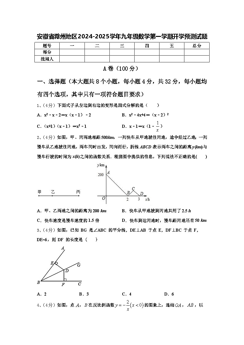 安徽省滁州地区2024-2025学年九年级数学第一学期开学预测试题【含答案】第1页