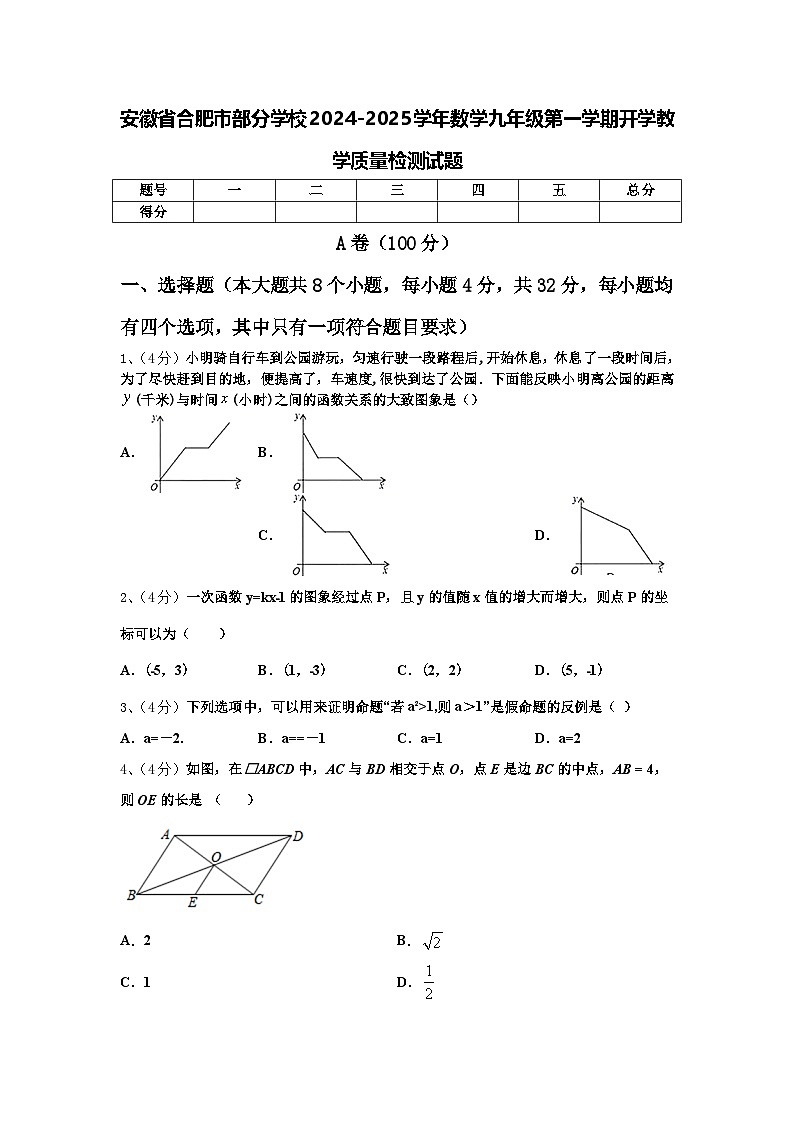 安徽省合肥市部分学校2024-2025学年数学九年级第一学期开学教学质量检测试题【含答案】第1页