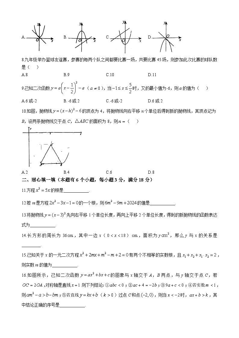 广东省广州中学2024--2025学年九年级数学上学期10月月考试卷(无答案)第2页