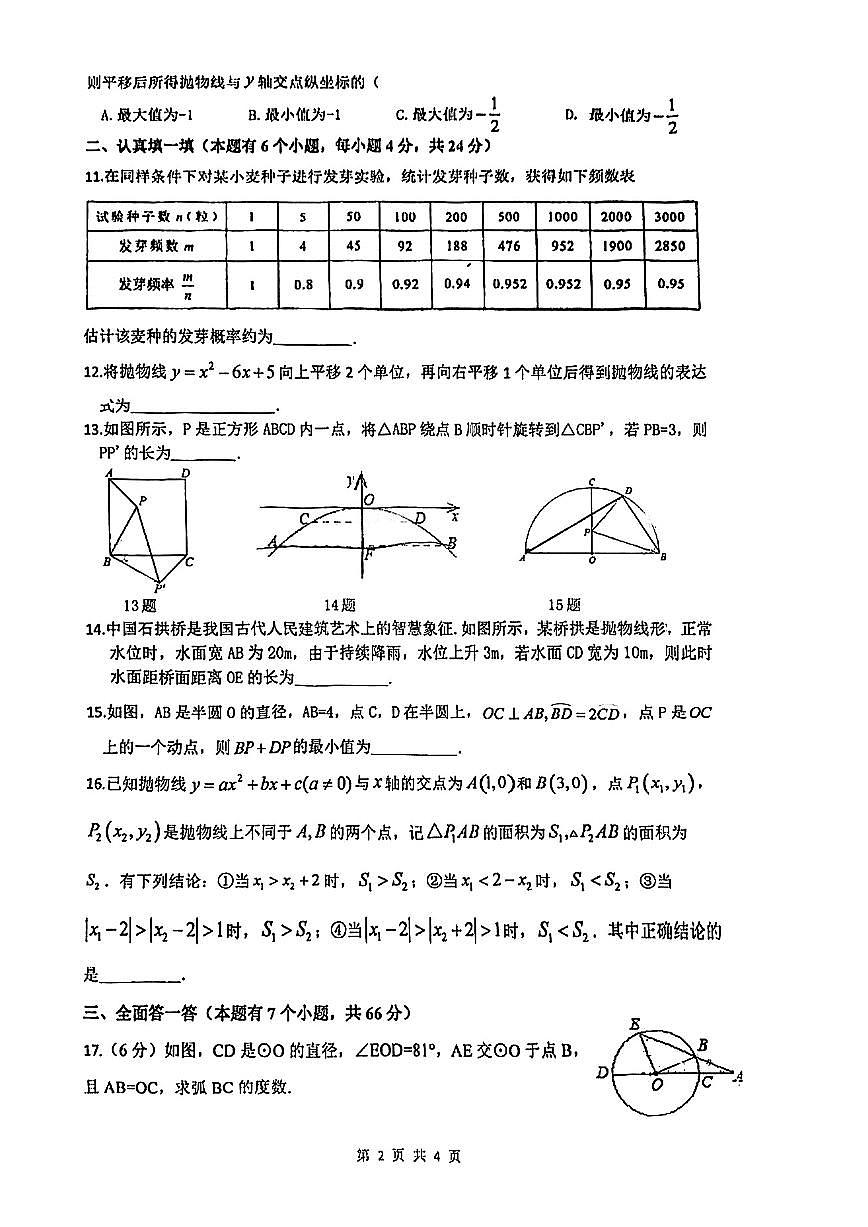2024杭州观成教育集团九年级十月阶段测试数学试卷第2页