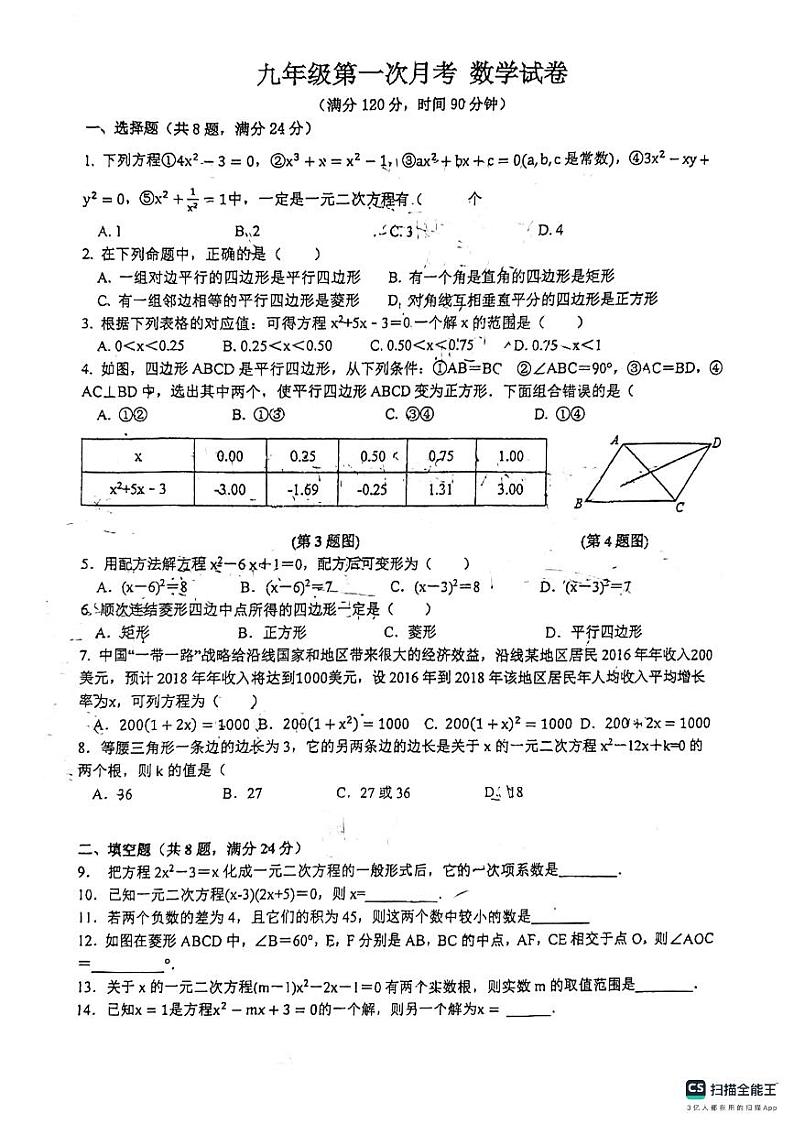 山东省青岛市胶州市上合示范区实验初级中学2024-2025学年九年级上学期10月月考数学试卷第1页