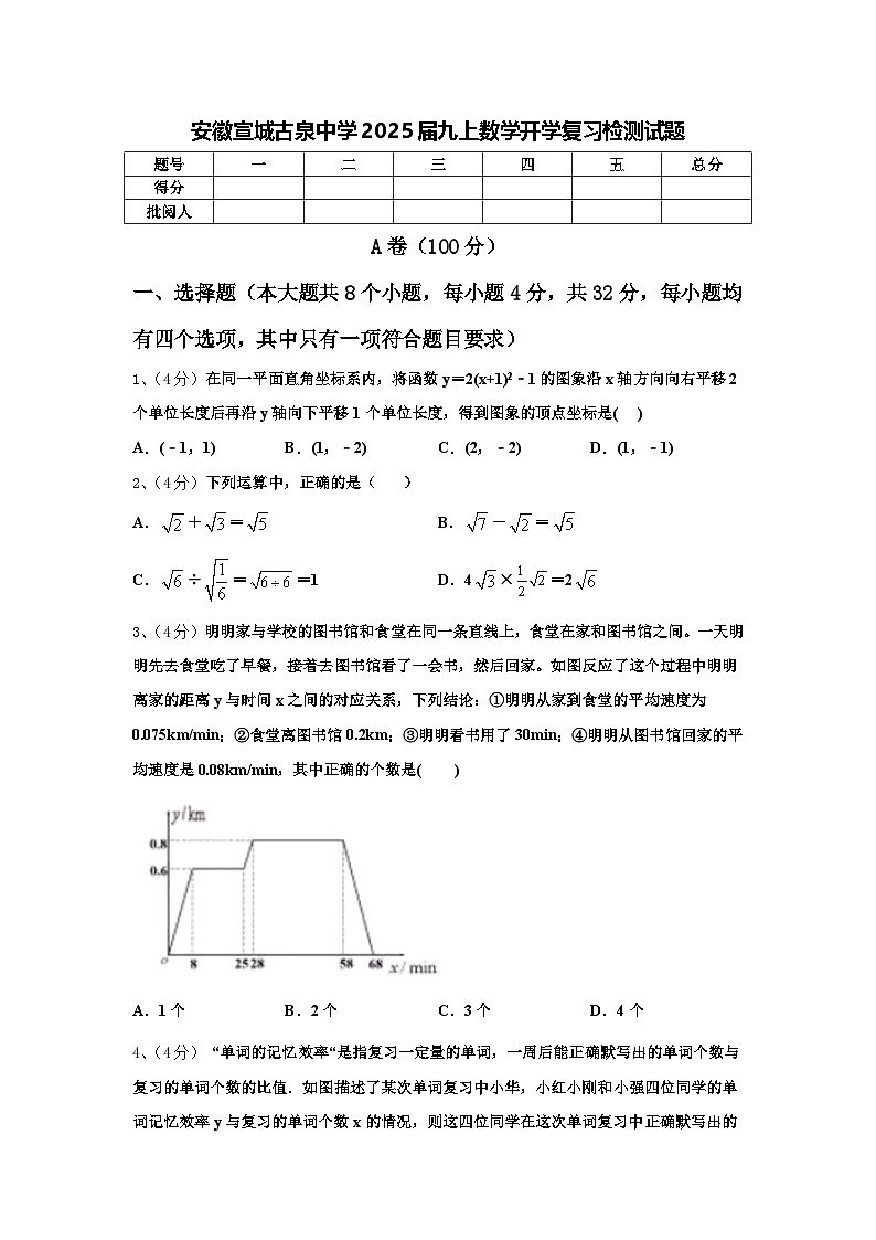 安徽宣城古泉中学2025届九上数学开学复习检测试题【含答案】第1页
