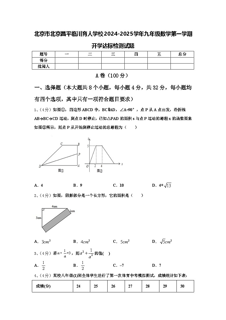 北京市北京昌平临川育人学校2024-2025学年九年级数学第一学期开学达标检测试题【含答案】01