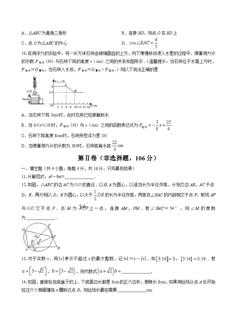 山东省潍坊市高密市2024届九年级下学期中考三模数学试卷(含答案)03